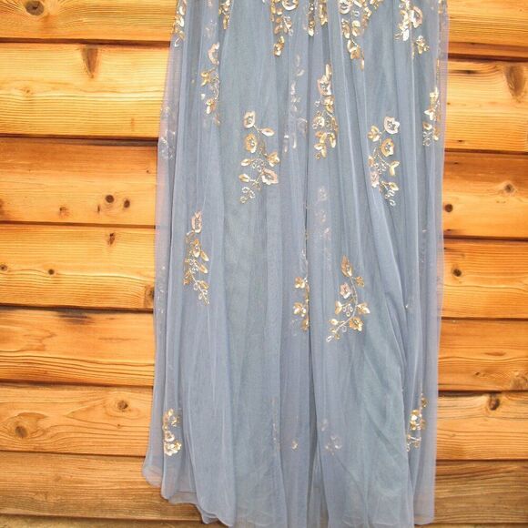 Mac Duggal 5717 Womens Blue Embellished Butterfly Sleeve High Neck Gown - Picture 13 of 14